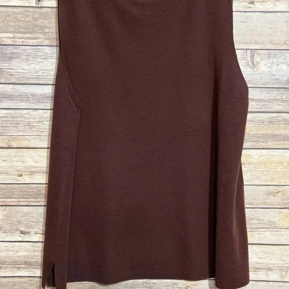 EILEEN FISHER Merino Wool Crew Neck Sleeveless Top Dark Brown Size L NWT $198 - Picture 5 of 9